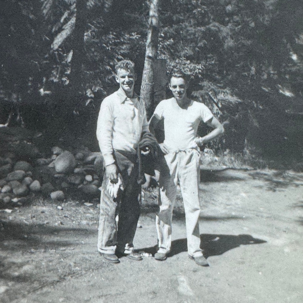 VTG Black & White Snapshot Two Handsome Rugged Men Outdoors Photo 3.5x3" Gay Int